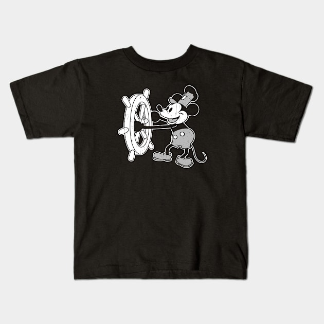 Steamboat Willie - distressed 4 dark tees Kids T-Shirt by ROBZILLANYC